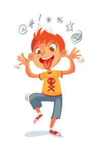 这个男孩这个男孩说脏话,对着镜头做鬼脸照片