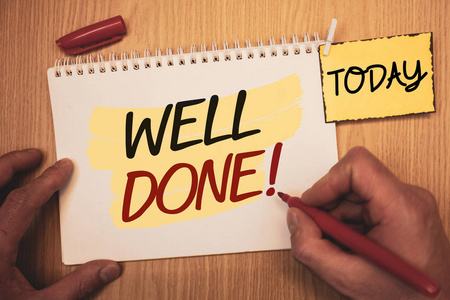 概念照片好工作结果积极 evaluationman 创建为今天在笔记本手握住