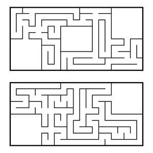 一组两个长方形迷宫.在白色背景上隔离的简单平面矢量插图.