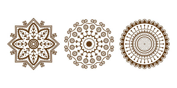 指甲花纹身棕色海蒂花模板涂鸦装饰花边装饰元素和印度设计模式佩斯利花纹 mhendi 点缀矢量