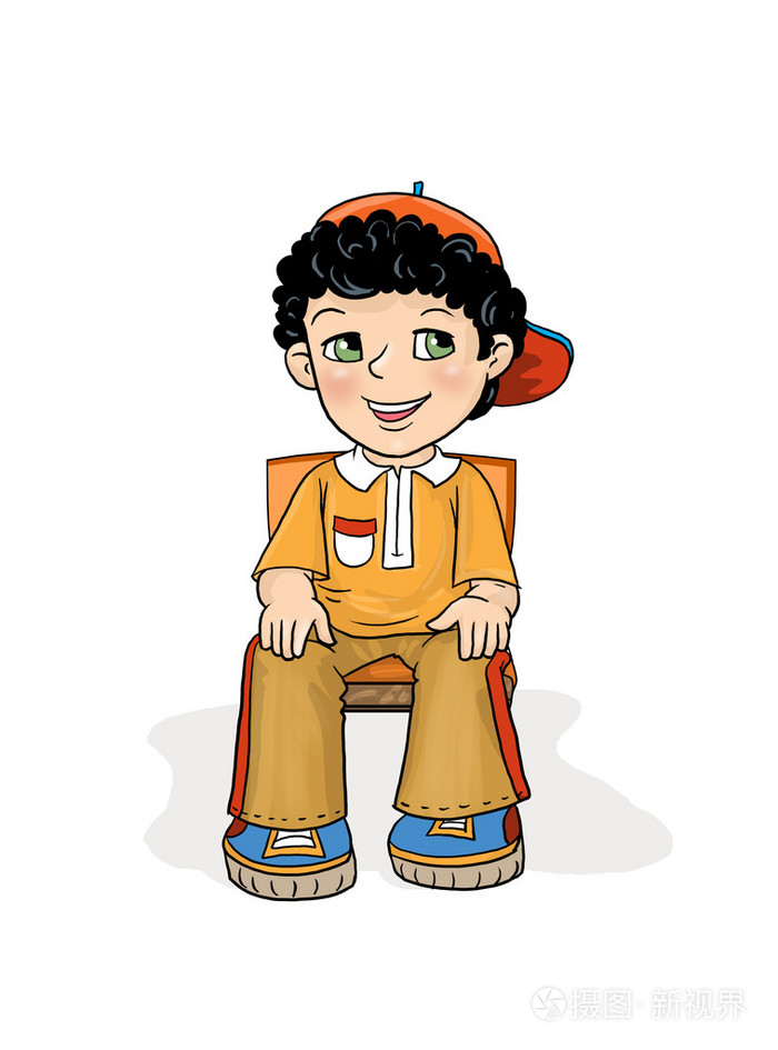 坐在椅子上的小男孩. 学龄前儿童