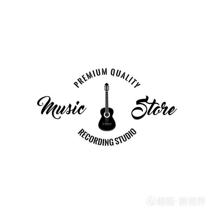 吉他图标音乐专卖店标志徽章乐器优质刻字记录srudio标签向量