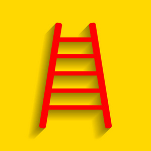 梯子标志图。矢量。与柔和的阴影，在金色的背景上的红色图标