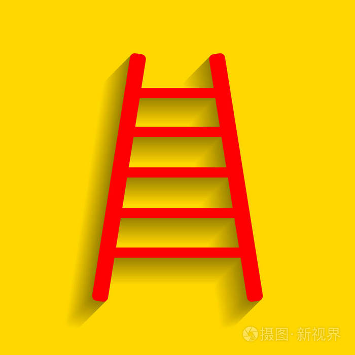 梯子标志图.矢量.与柔和的阴影,在金色的背景上的红色图标