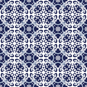 无缝的背景图像的老式的蓝色螺旋叶片万花筒模式