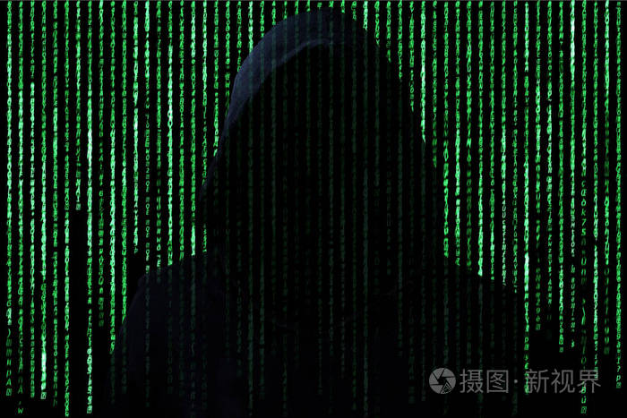 黑客的概念.无法识别人在引擎盖中断计算机字符代码