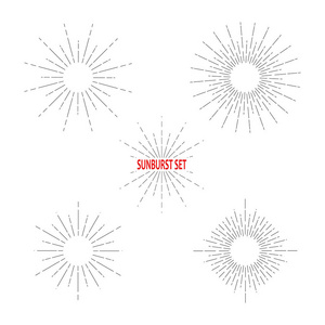 老式 Sunbusrt 套。几何形状和光线集合。时髦风格帧。矢量图