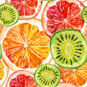 水彩猕猴桃新鲜的橘子, 猕猴桃, 的水彩画集照片