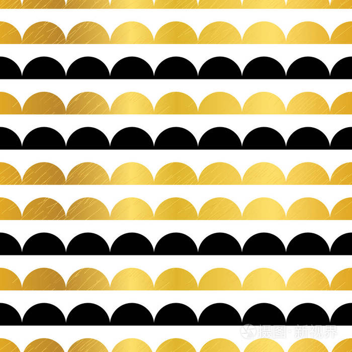 矢量金黑色条纹扇贝条纹无缝重复几何图案.