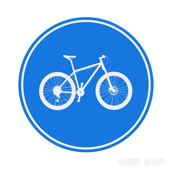 蓝色圆自行车车道标志在白色背景3d渲染