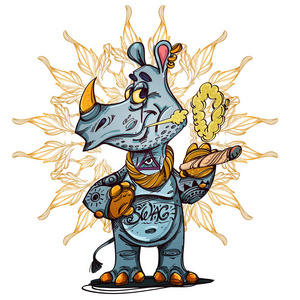 矢量可爱的犀牛站在 sigara照片