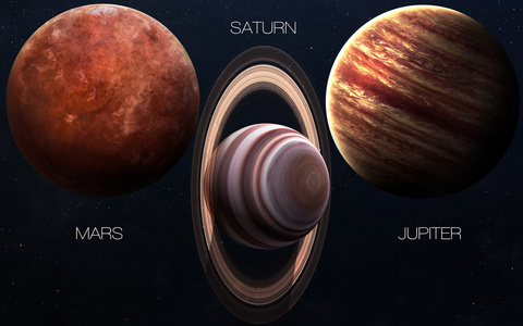 高分辨率图像提出了太阳系的行星。这个由美国国家航空航天局提供的图像元素