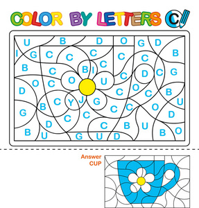 Abc 儿童着色书。字母的颜色。字母表中的大写字母。儿童益智。C.杯封信。学龄前教育