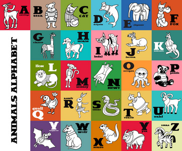 卡通涂鸦矢量动物字母表图片