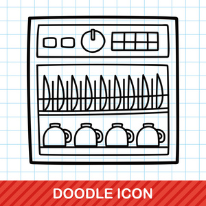 洗碗机涂鸦矢量图