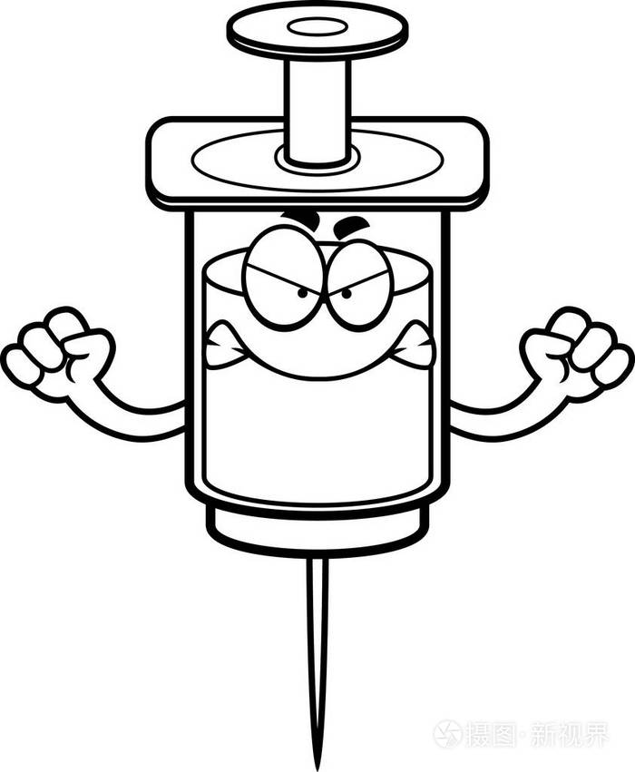 生气的卡通注射器
