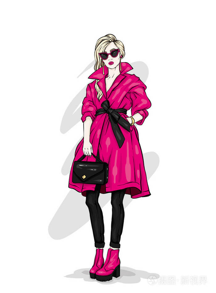 穿高跟鞋的时髦女人.时尚和风格.矢量插图