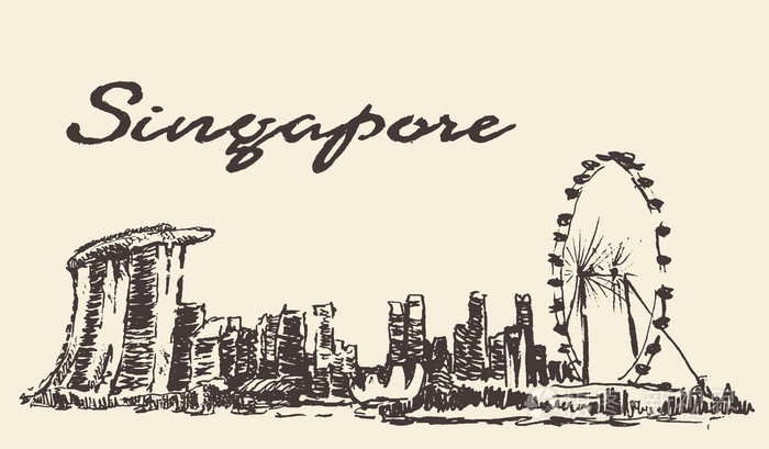 新加坡的天际线矢量图素描画