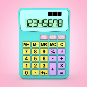 抽象的颜色玩具计算器图标在粉红色的背景。3d 渲染