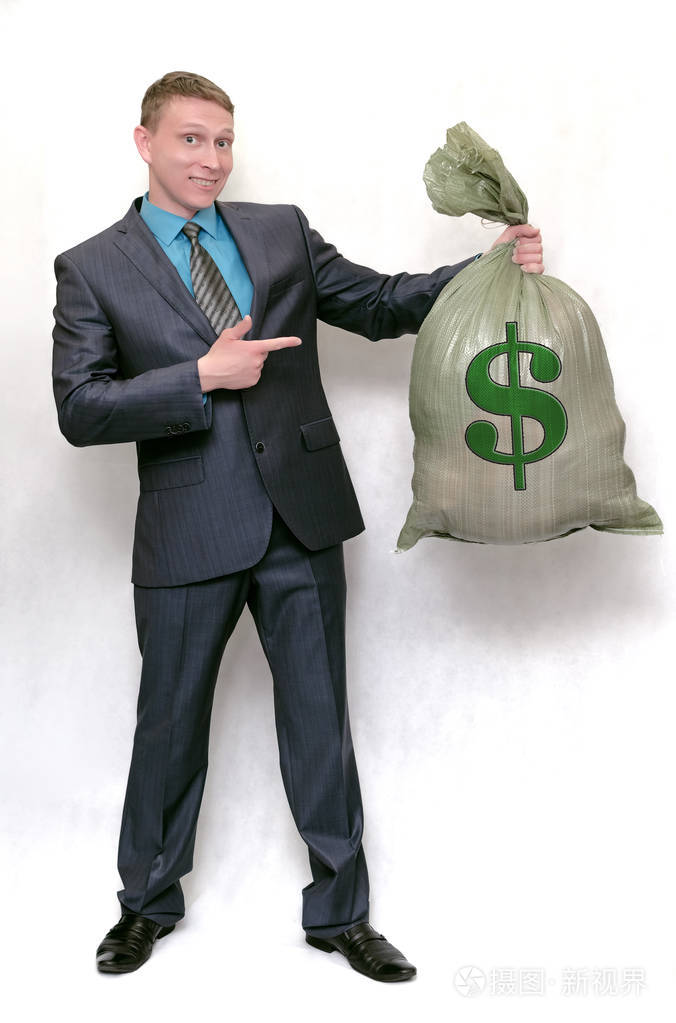 商业人与赢利金钱袋子幸运的赢家金融投资收益