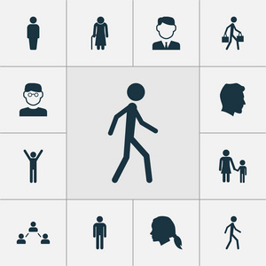 人类的图标集.老妇人, 家庭, 贵妇人头和其他元素的集合.