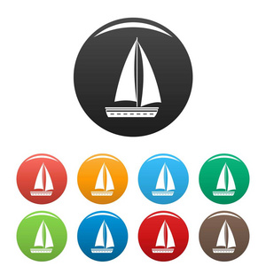游艇旅游图标设置颜色矢量