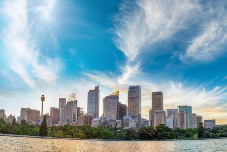 在日落时，新南威尔士州，澳大利亚悉尼全景市容