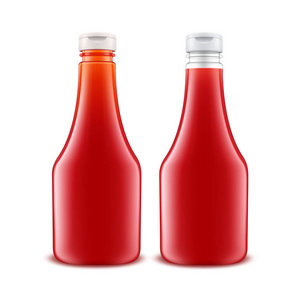 无标签的空白玻璃塑料番茄番茄酱瓶的矢量集白色背景
