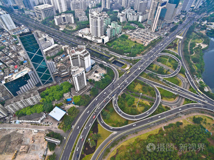 航拍鸟瞰城市高架桥桥道兰