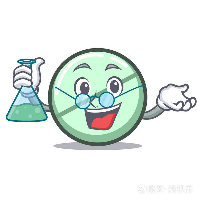 教授药物片剂字符卡通矢量插画