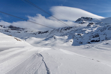 高山滑雪高原玫瑰，在采尔马特瑞士，意大利，瓦莱达奥斯塔，维尼，奥斯塔山谷，雷切尔维尼亚