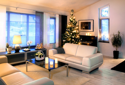 现代客厅与圣诞树 dedoration