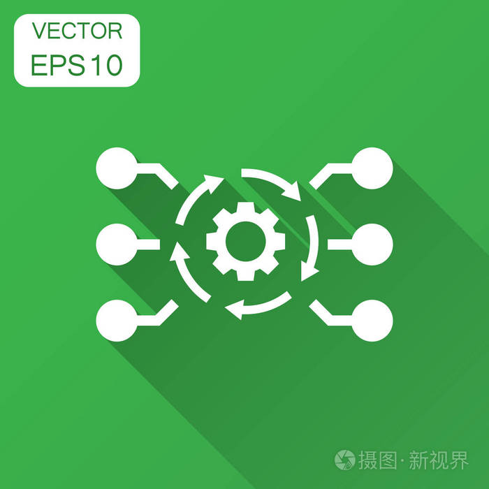 算法api 软件矢量图标的平面样式.带有长阴影的箭头插图的业务齿轮.