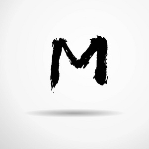 字母 m 手写的干刷粗笔画纹理字体矢量插图垃圾样式字母表照片