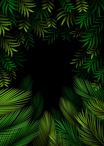 黑色的热带模式与热带树叶在黑色背景上的异国情调模式照片