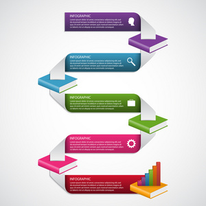 教育书籍一步选项信息图表设计模板。矢量图