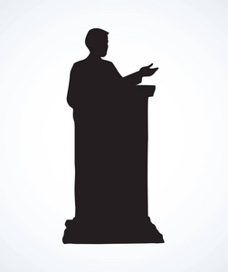 领导力部长演讲者在登上领奖台.矢量绘图照片