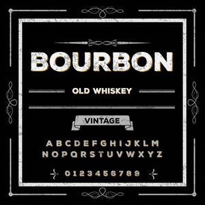 波本威士忌字体脚本字体复古帧标签设计 威士忌和啤酒标签的餐厅的酒标签。矢量图