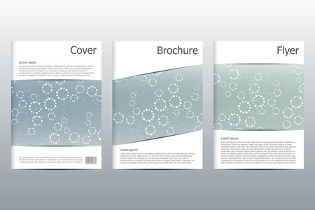 宣传册模板布局 传单 封面 年度报告 在 A4 大小的杂志。分子粒子和原子的结构。多边形的抽象背景。矢量图
