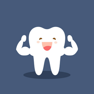 强壮卡通单一的白色和非常强壮的肌肉健康的牙齿.