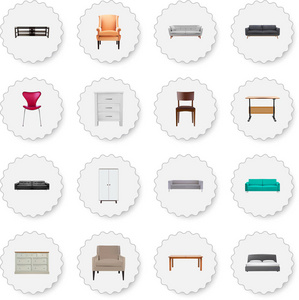 一套设计逼真的符号与沙发, 家具, 扶手椅和其他图标为您的 web 移动应用程序徽标设计