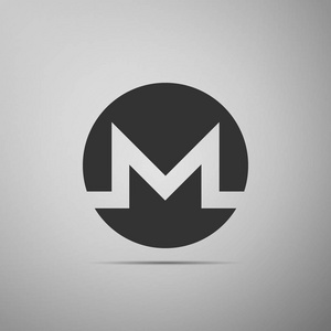 Cryptocurrency 硬币 Monero Xmr 图标在灰色背景下隔离。物理比特硬币。数字货币。Altcoin 符号。基