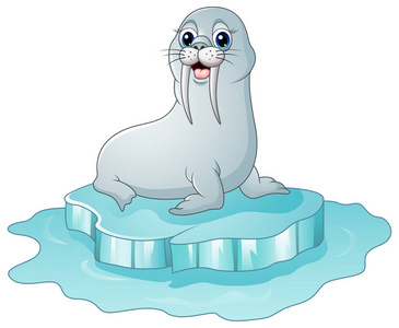 海象绘图在浮冰上的卡通海象照片