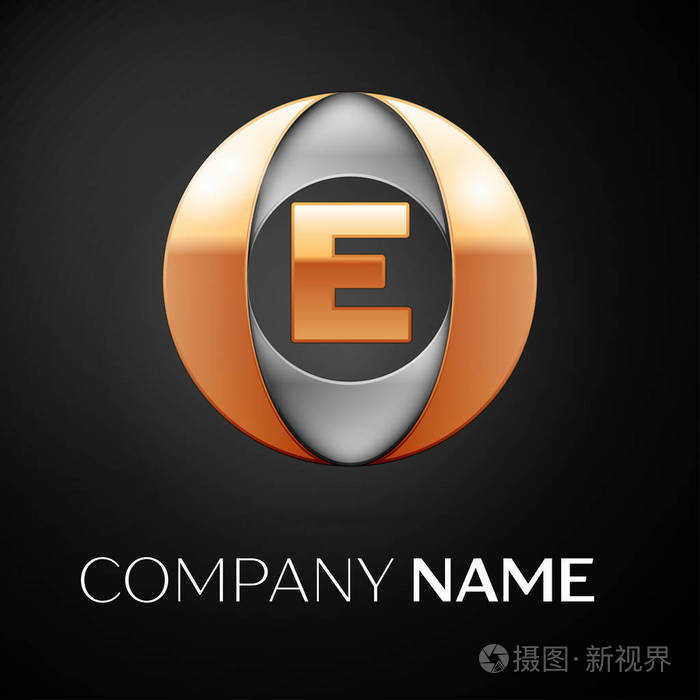 字母e矢量标志符号在黑色背景上的彩色圆您设计的矢量模板