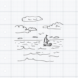 简便的涂鸦的一艘帆船