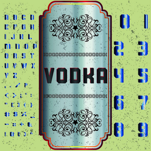 伏特加字体脚本字体复古框架标签设计 威士忌和啤酒标签的餐厅的酒标签。矢量图