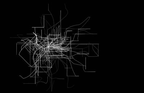 电路板。黑色背景的高科技技术。抽象图案纹理线条。3d 插图