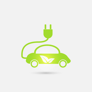电动汽车在笔芯图标矢量。生态交通