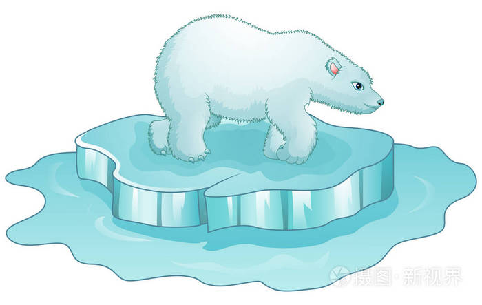 卡通北极熊站在浮冰上