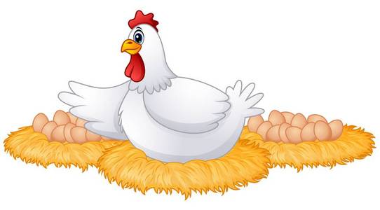 很多把鸡蛋放在了她的可爱的卡通母鸡巢照片